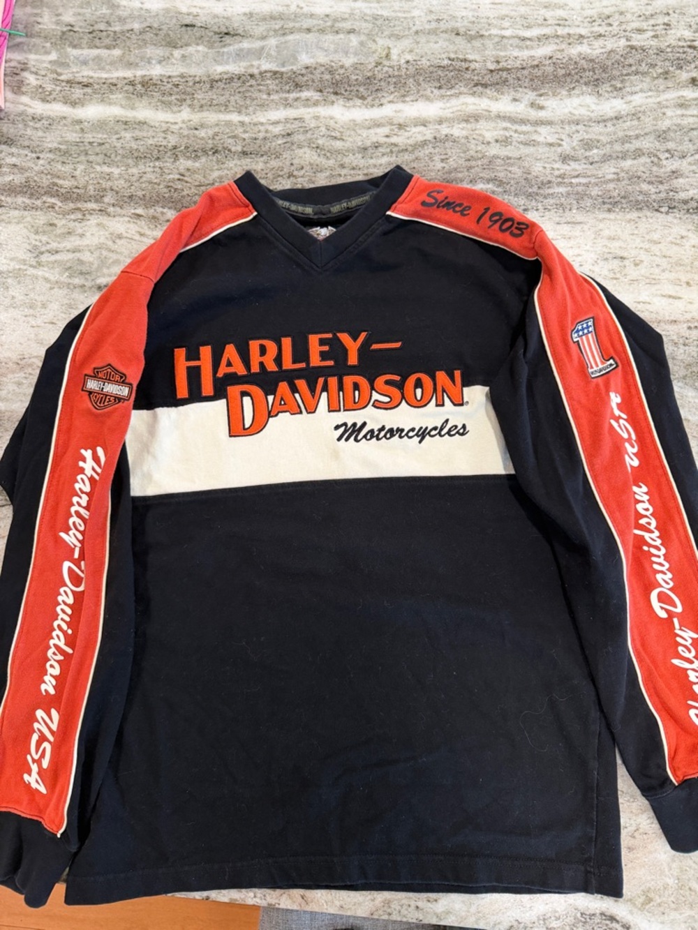 Harley-Davidson Black, Orange & White Motorcycles Long Sleeve Pullover